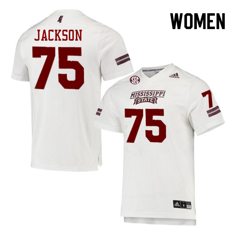 Women #75 Jacoby Jackson Mississippi State Bulldogs College Football Jerseys Stitched-White